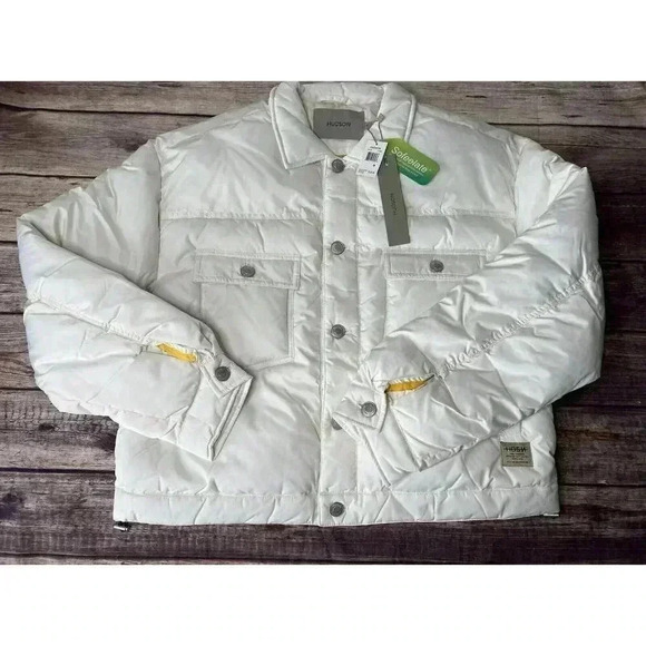 Hudson Quilted Puffer Trucker Jacket Coat Free Thinkers Women Medium NEW - Picture 2 of 8